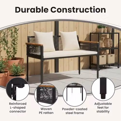 vidaXL 2-Seater Poly Rattan Outdoor Bench with Armrests, W/D/H: 117 x 54 x 74.5 cm – 5
