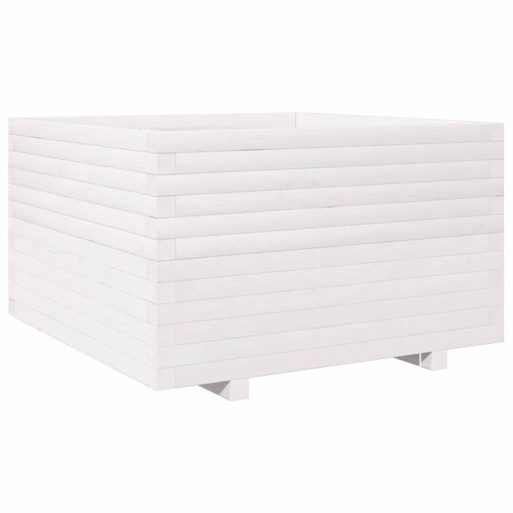 Berkfield Home White Solid Pine Garden Planter Tub W/D/H: 80 x 80 x 49.5 cm – 2