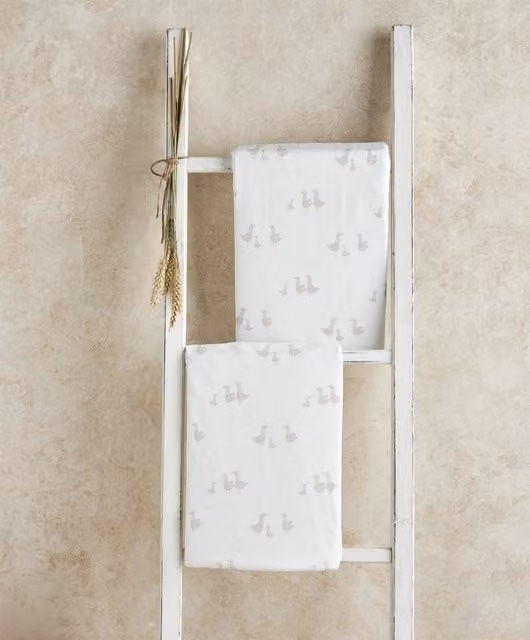 Mamas & Papas Pack of 2 Cotton Jersey Cotbed Fitted Sheets in White and Beige with Animal Graphic