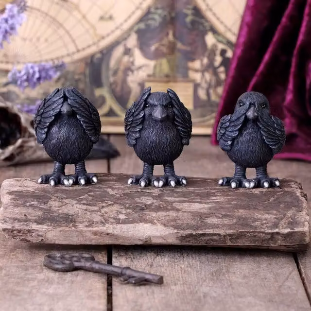 Nemesis Now Three Wise Ravens Black Plastic Tabletop Figurines, Height: 8.7 cm