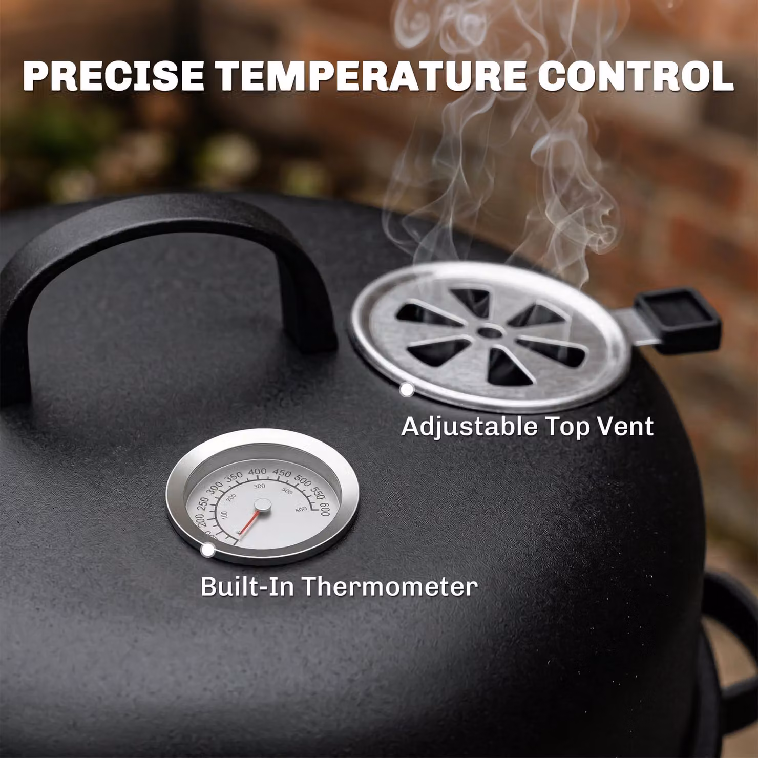 Outsunny 3-in-1 Vertical Charcoal Smoker in Black with Built-in Thermometer and 2 Grill Grates, W/D/H: 52.0 x 41.5 x 81.0 cm – 6