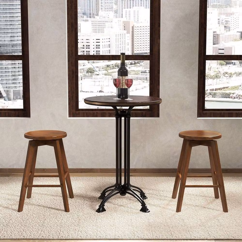 NESTLUNE 2-Pack Brown Rubberwood Counter Height Bar Stools with 360 Degree Swivel – 3