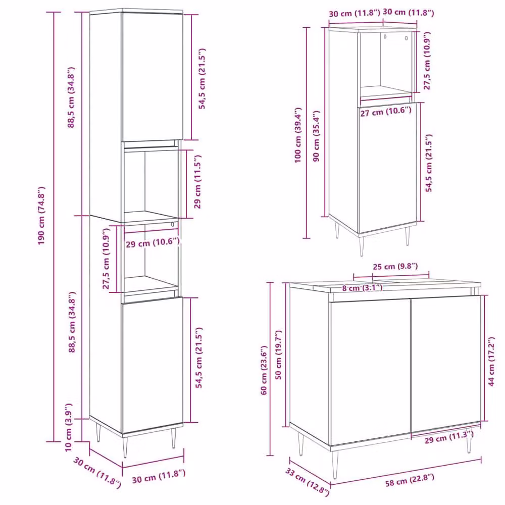 Berkfield Home 3 Piece Modern Bathroom Furniture Set in Sonoma Oak and Beige – 2
