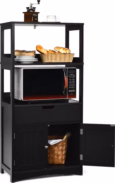 Costway Modern Black Floor Storage Cabinet with Internal Drawers and Shelves