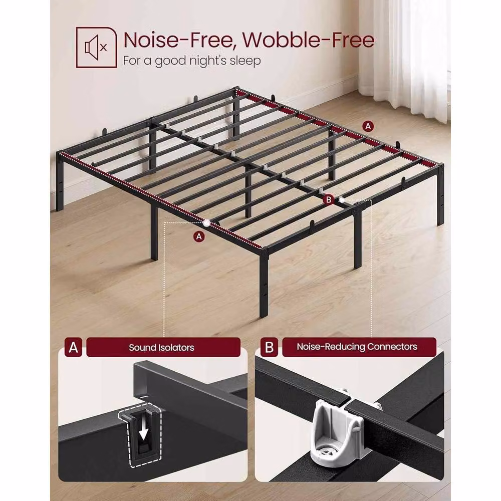 The Bazaarist King Metal Platform Bed Frame with Underbed Storage, Black – 3