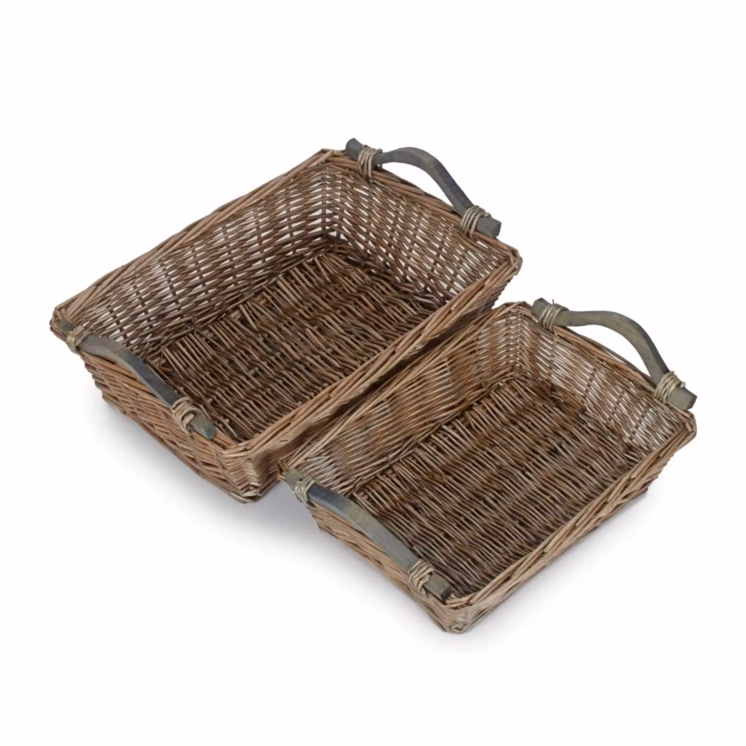 Set of 2 Red Hamper Antique Wash Wicker Trays with Wooden Handles – 2