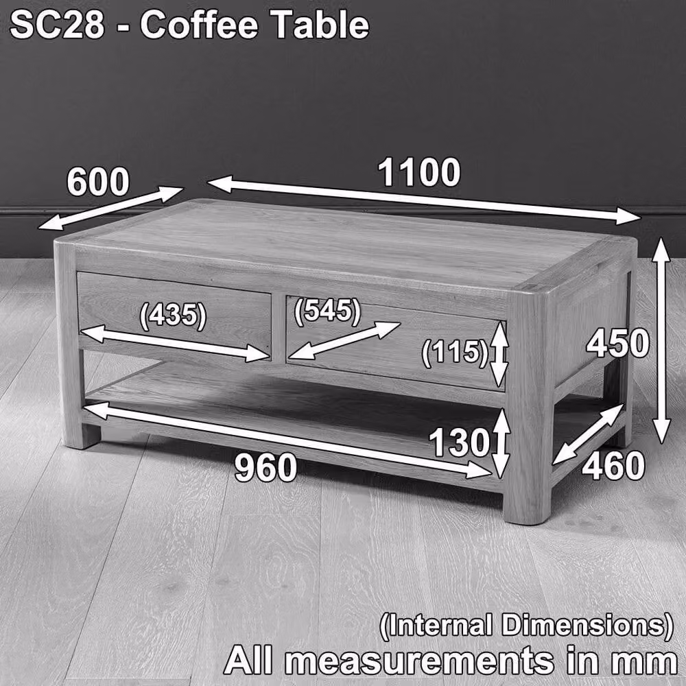 FORGEVIO Modern Rectangular Coffee Table with 2 Drawers in Natural Oak Finish – 2