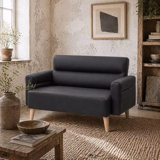 Wyld Haus Raha Black Faux Leather 2 Seater Sofa W/D/H: 117 x 78 x 78 cm – 1