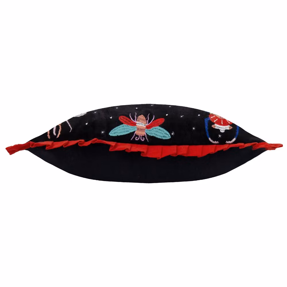 Wylder Tropics Darkling Beetles Embroidered Velvet Cushion in Black, W: 50 cm, H: 30 cm – 2