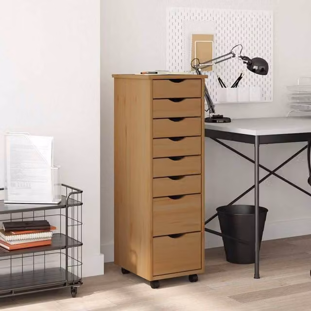 Berkfield Home Moss Rolling Cabinet with Drawers in Honey Brown Solid Pine Wood