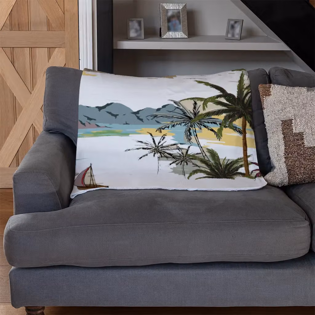 Benjamin Tate Design Palm Trees Fleece Blanket in Brown, Beige and Multicolour, W/H: 120 x 150 cm – 3