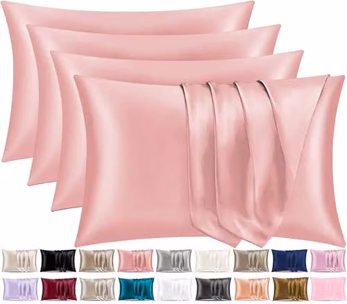 Pamposh Grace Satin Silk Pillowcases, 4 Pack, Coral, W/D/H: 50 x 75 cm