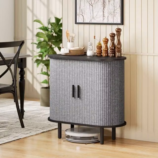 HOMCOM Modern Grey Sideboard with 2 Sliding Tambour Doors