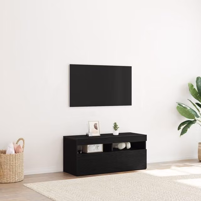 Berkfield Home Modern TV Stand with LED Lights in Black, W/D/H: 90 x 35 x 40 cm – 1
