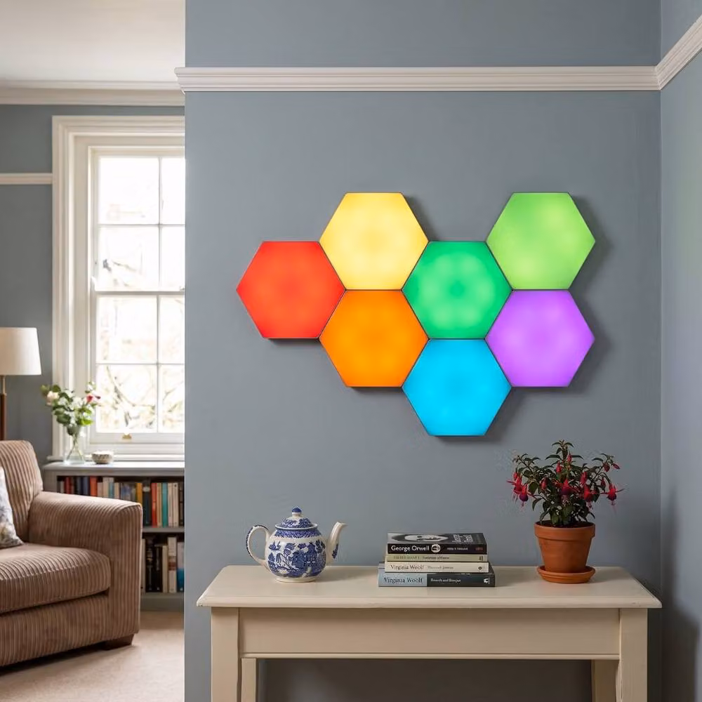 HOME LUXE INTERIOR Aura RGB LED Touch Hexagon Wall Lights, 6 Pack Multicolour Modular Tiles with Remote Control – 3