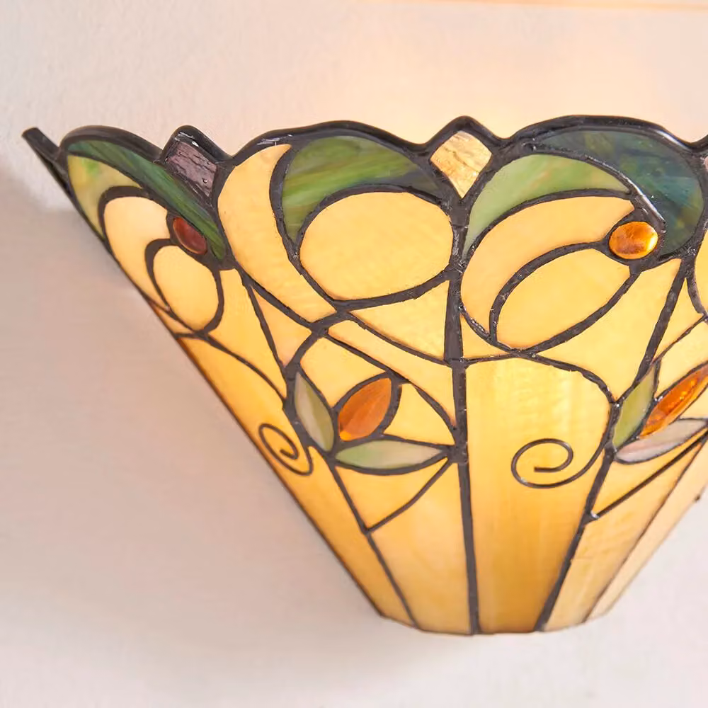 Loops Tiffany Glass Floral Design Dimmable LED Wall Light in Black and Multicolour – 2