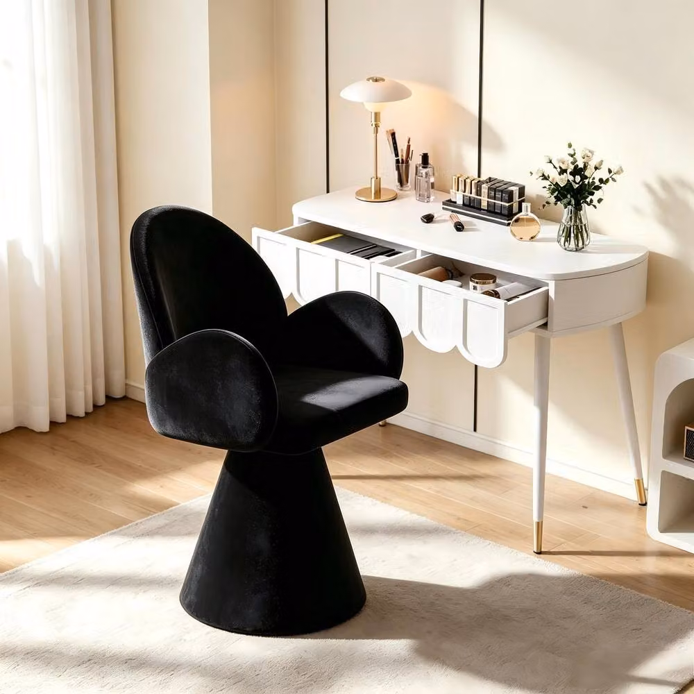 STILVORA Modern Rotating Stool in Black Fabric – 3