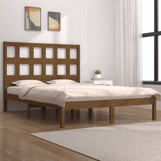 Berkfield Home Solid Wood Pine Bed Frame in Honey Brown, 200 x 200 cm – 1