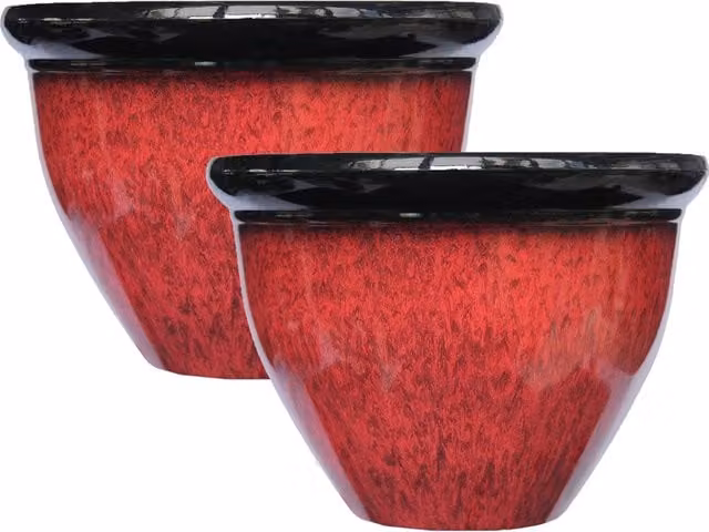 Simpa Drip Glaze Two Tone Red Plastic Planter Set of 2 Small