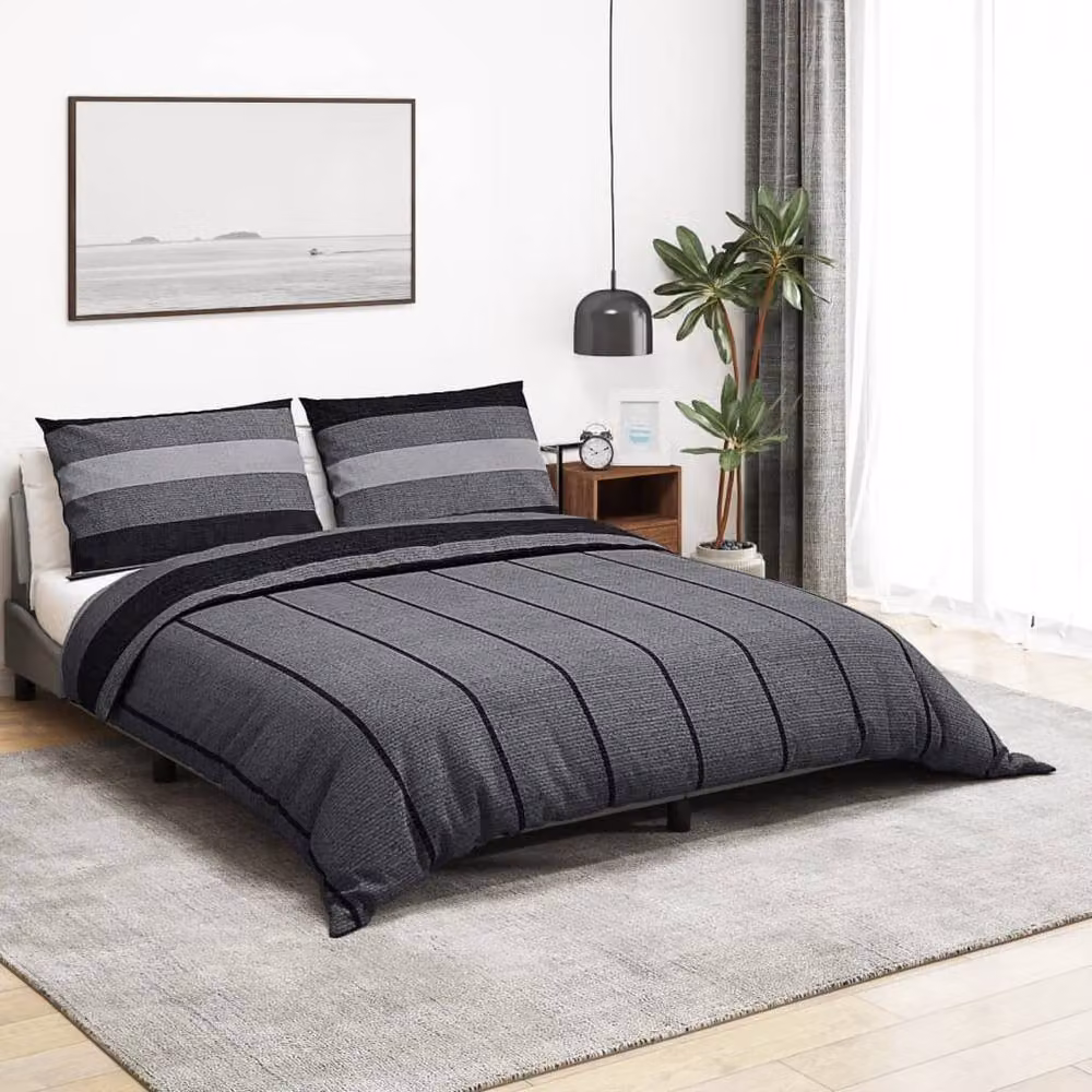 Berkfield Home Elegant Cotton Duvet Cover and Pillowcase Set in Grey, W/D/H: 200 x 200 cm and 80 x 80 cm – 2