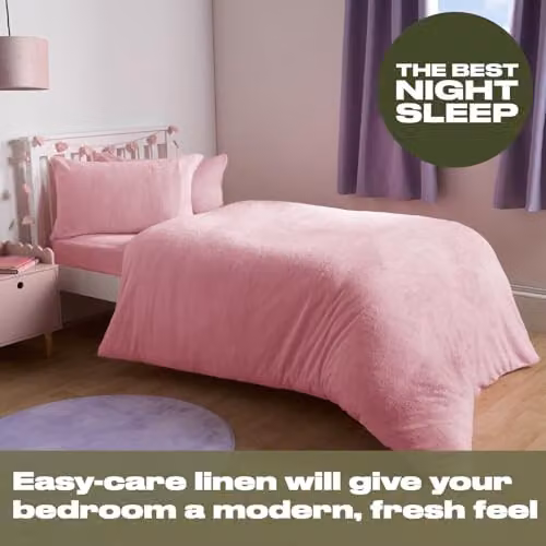 OHS Teddy Fleece Duvet Cover and Pillowcase Set, Pink, W/D/H: 200 x 200 cm and 50 x 75 cm – 2