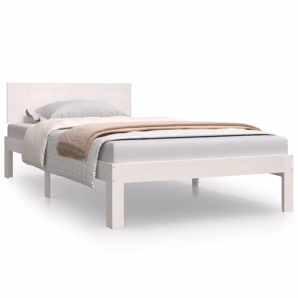 Berkfield Home White Solid Pine Wood Bed Frame W: 100 cm, D: 200 cm – 2