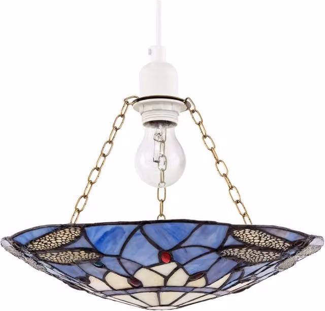 Happy Homewares Traditional Dragonfly Tiffany Glass Easy Fit Pendant Light Shade in Purple and Gold/Brass – 1
