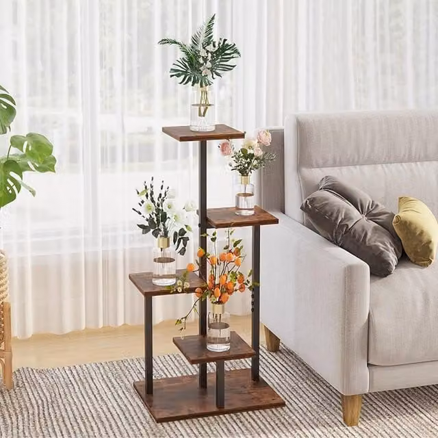 Garden Sanctuary 5-Tier Brown MDF Plant Stand for Garden Display