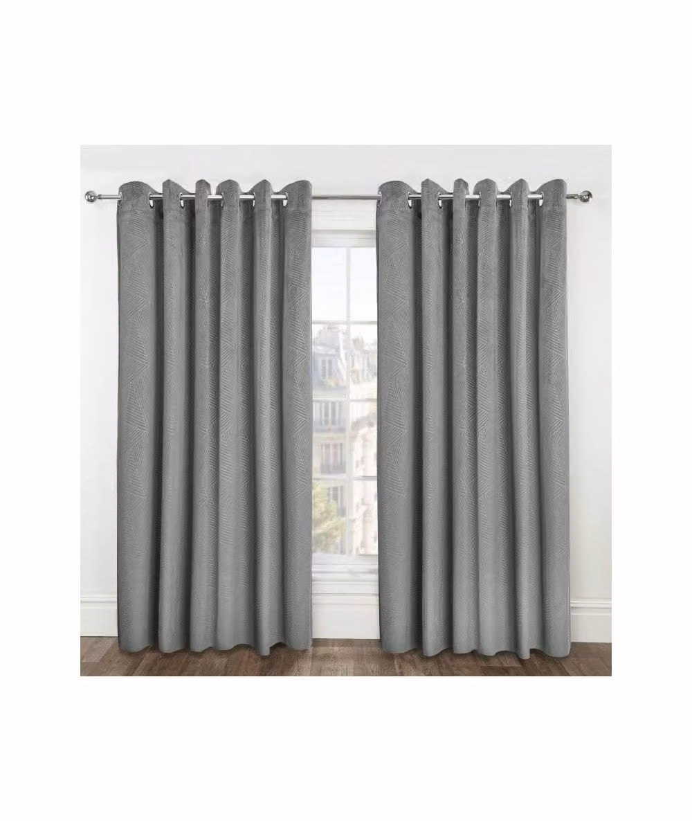 New Edge Blinds Deco Lined Geometric Eyelet Curtains in Grey and Gold, Width: 116 cm, Drop: 137 cm – 2