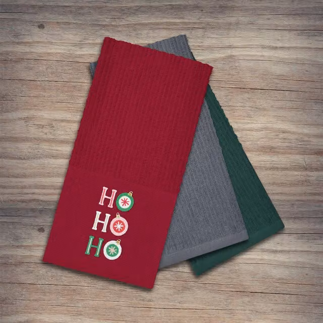 Noel Square Red and Multicolour Graphic Cotton Tea Towel Set, Pack of 3, Highly Absorbent