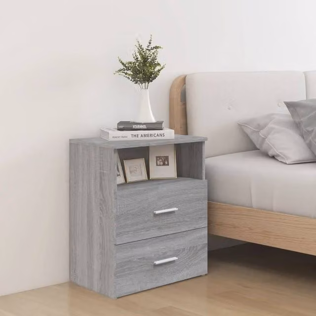 Berkfield Home Bed Cabinets, 2 Piece Set in Grey Sonoma, W/D/H: 50 x 32 x 60 cm