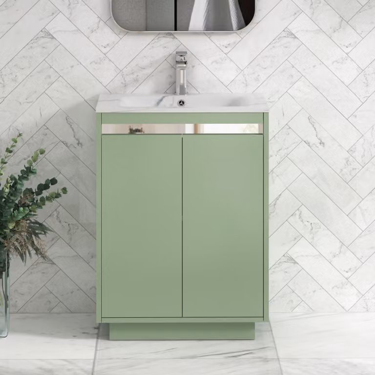 Royal Bathrooms Orion Floor Standing 2 Door Vanity Unit in Mint Sage with Carrara White Stone Basin