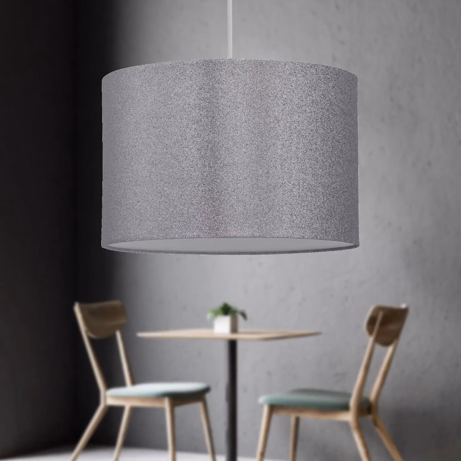 First Choice Lighting Silvery Grey Glitter Round Fabric Pendant Lightshade, Diameter: 25 cm – 3