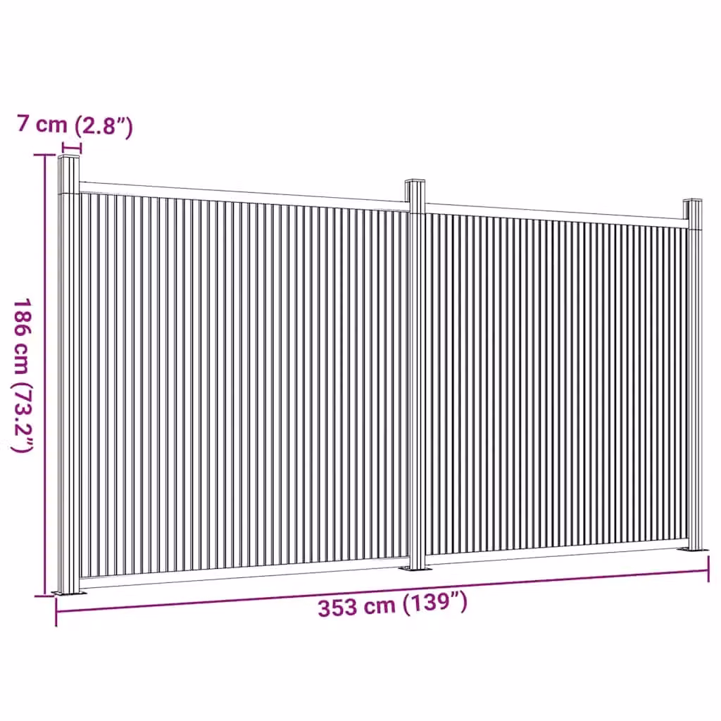 Berkfield Home Grey WPC and Aluminium Opaque Rectangular Fence Panel, W: 353 cm, H: 186 cm – 5