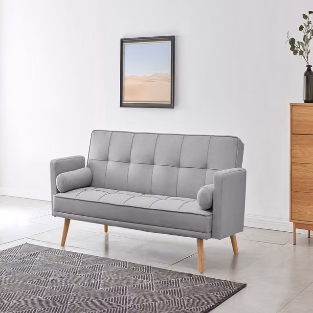 Sonia 3 Seater Click-Clack Sofa Bed in Light Grey Polyester Fabric