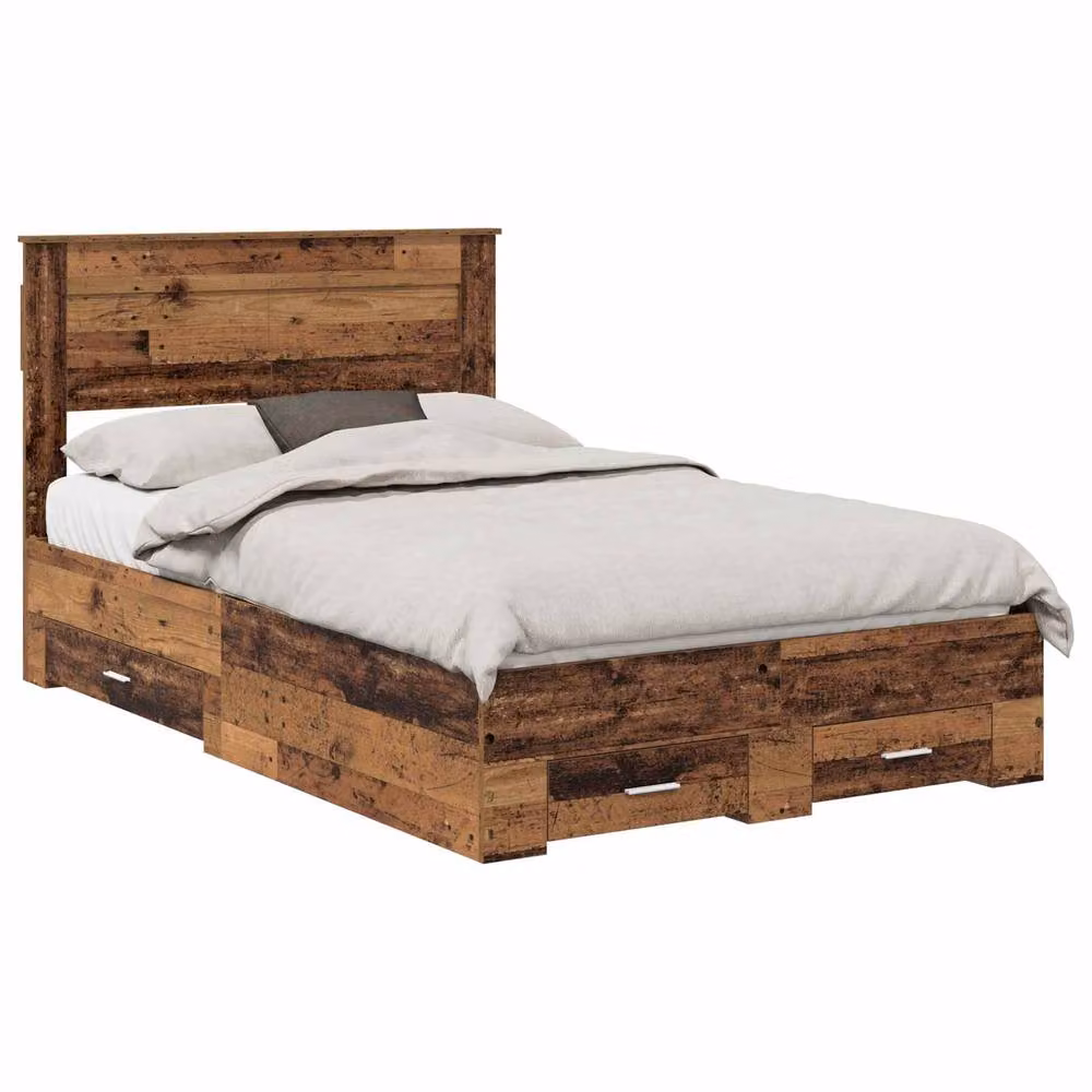 Berkfield Home Bed Frame with Headboard in Old Wood Brown, W/D/H: 120 x 190 cm – 2