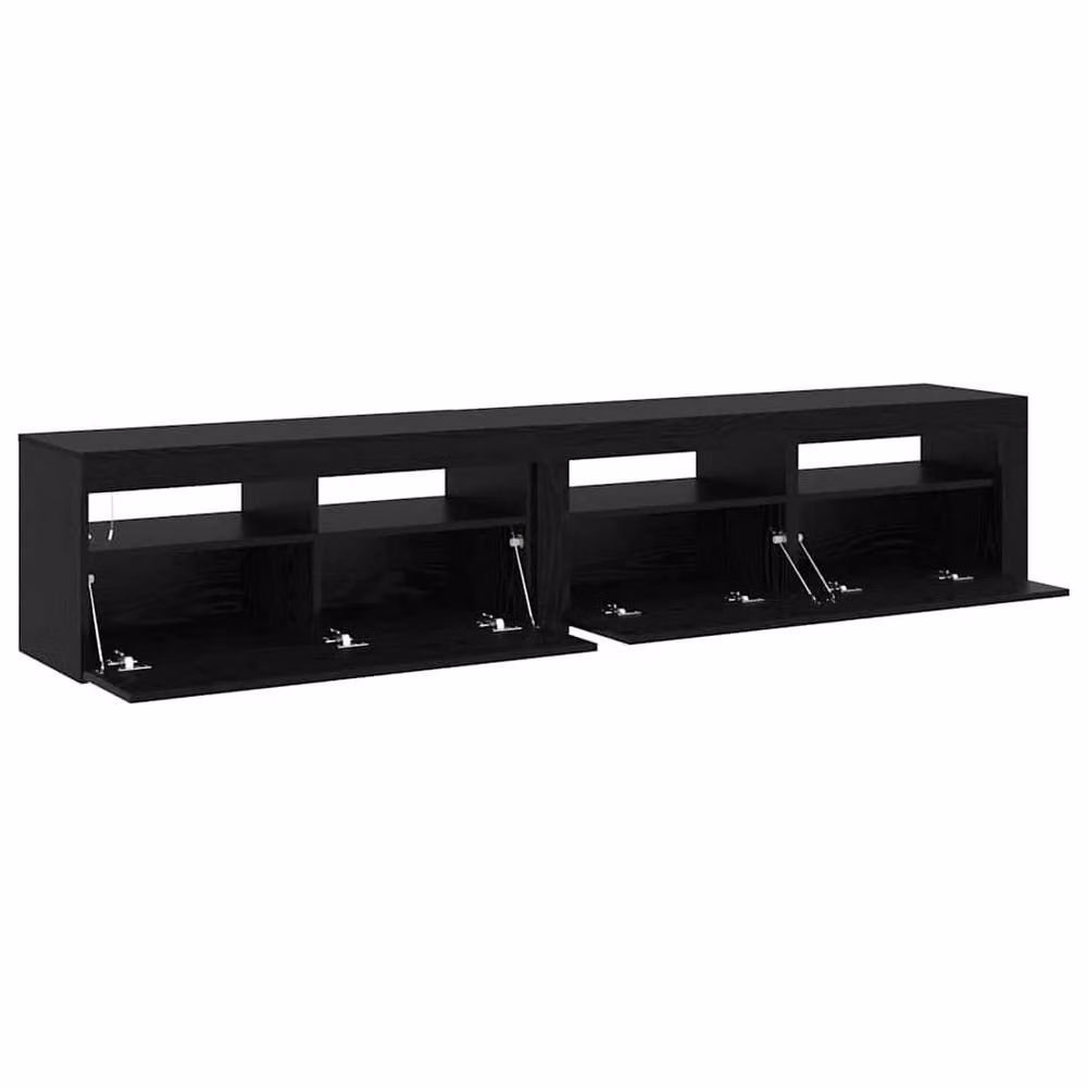 Berkfield Home Modern TV Cabinets with LED Lights in Black Oak Engineered Wood, 2 Piece Set – 4