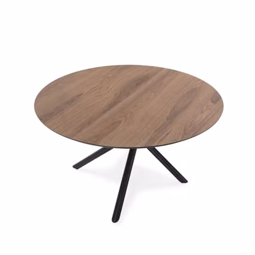 Calicosy Maya Round Wood Dining Table in Brown with Metal Legs, Diameter: 120 cm, Height: 76 cm