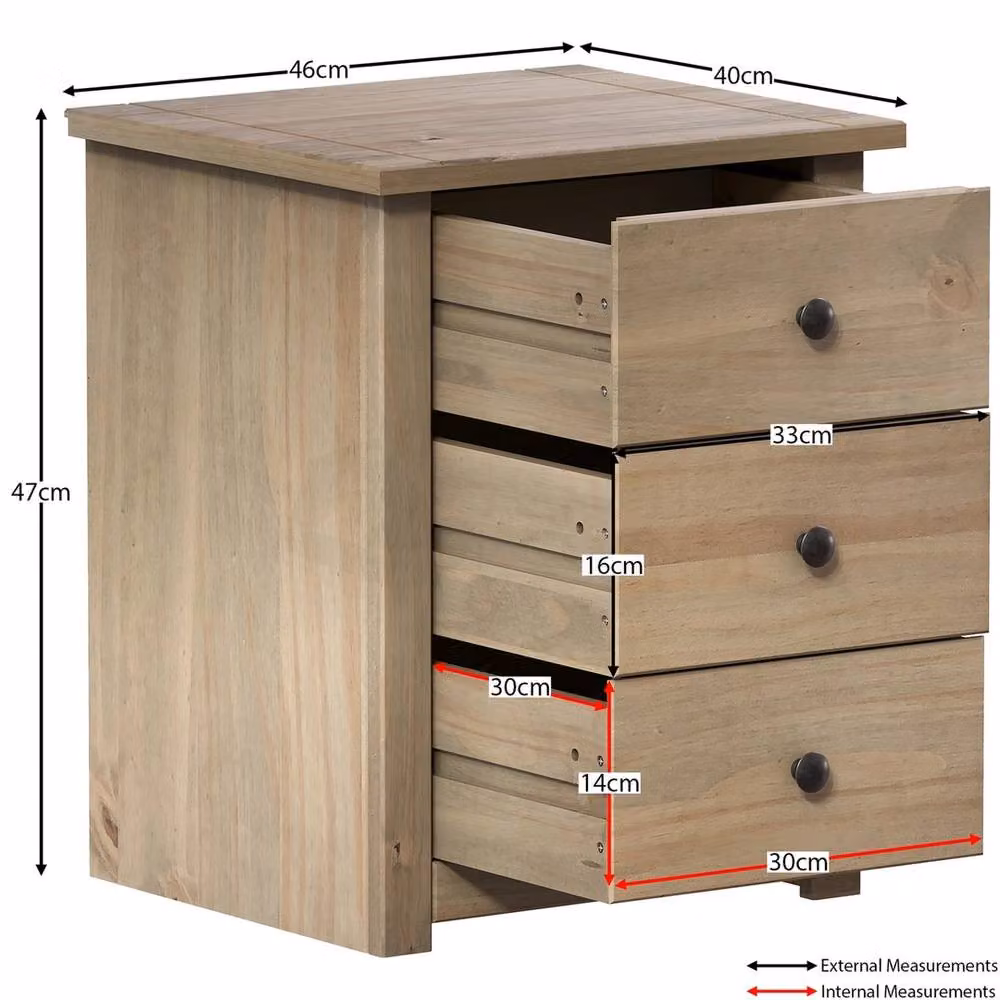 FORGEVIO Waxed Solid Pine 3 Drawer Bedside Chest Cabinet in Beige – 2