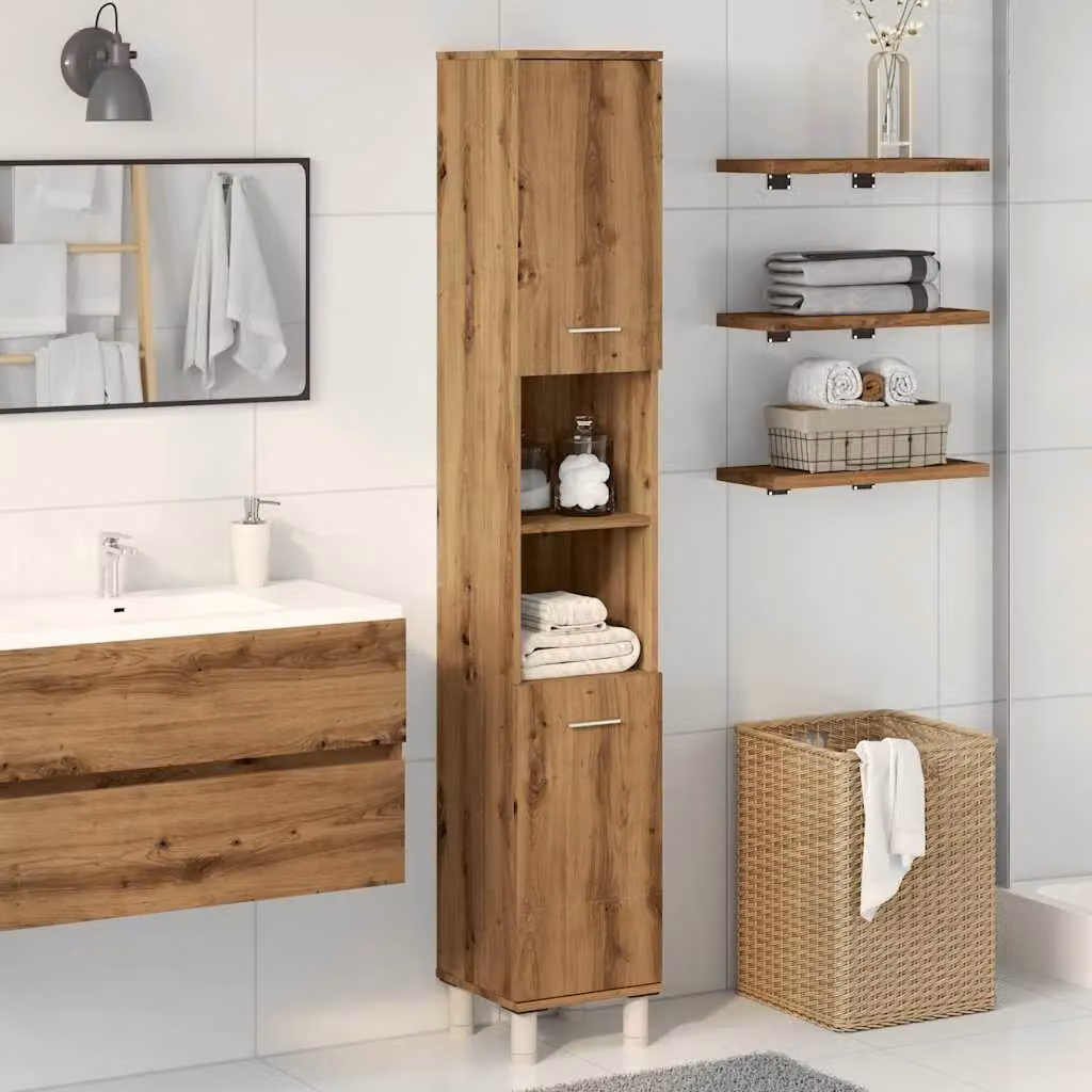 Berkfield Home Artisan Oak Bathroom Cabinet, Brown, W/D/H: 30 x 30 x 179 cm – 3