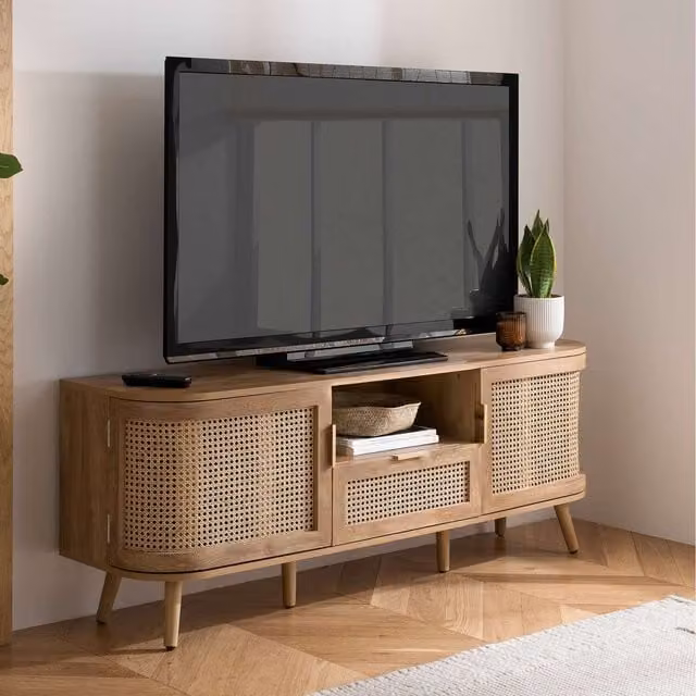 Birlea Sark Curved Oak Rattan TV Entertainment Unit in Brown