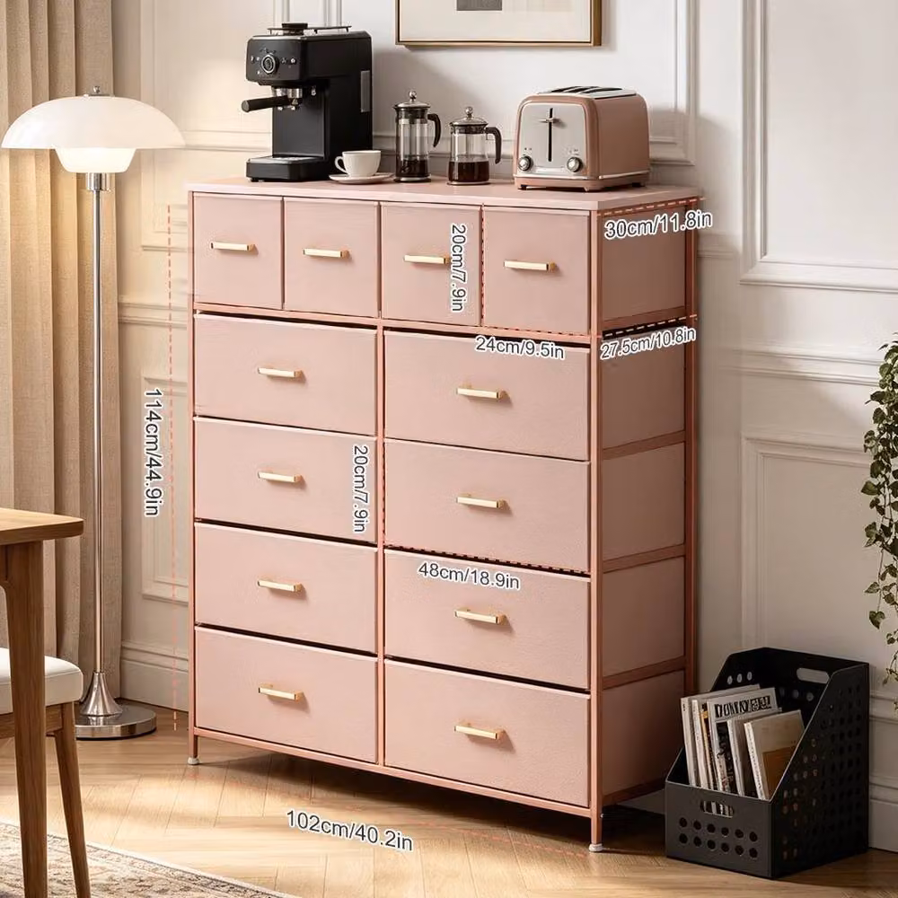 KORVIXA Pink and Gold 12 Drawer Non Woven Chest of Drawers – 2