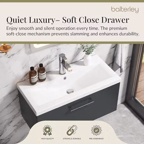 Balterley Wall Hung Single Drawer Vanity Unit with Basin in Dark Grey, W: 81.0 cm, D: 39.0 cm, H: 39.9 cm – 3