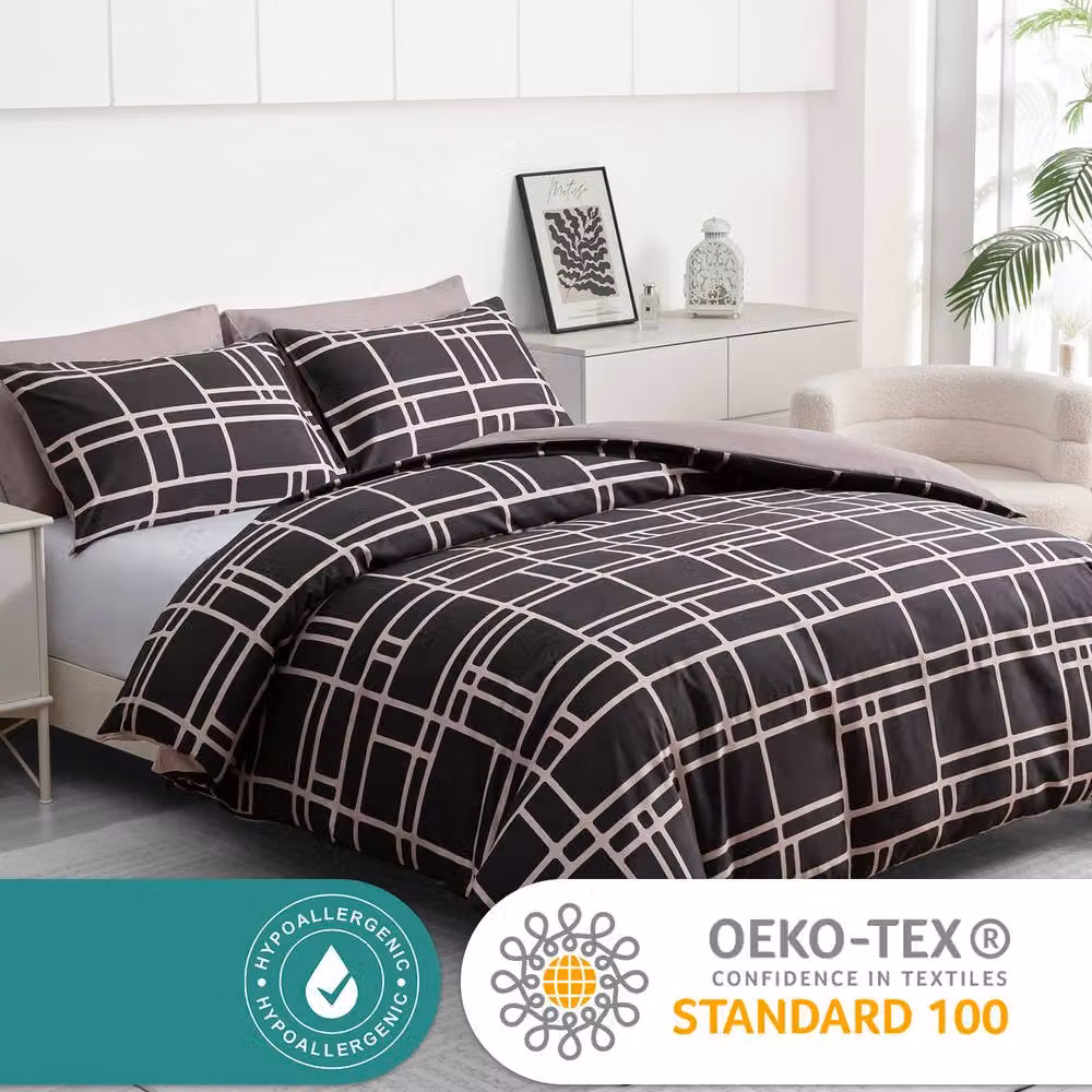 Grace Premium Microfibre Duvet Cover Set in Brown, King Size (180 x 200 cm), Breathable and Reversible with Concealed Zip – 3