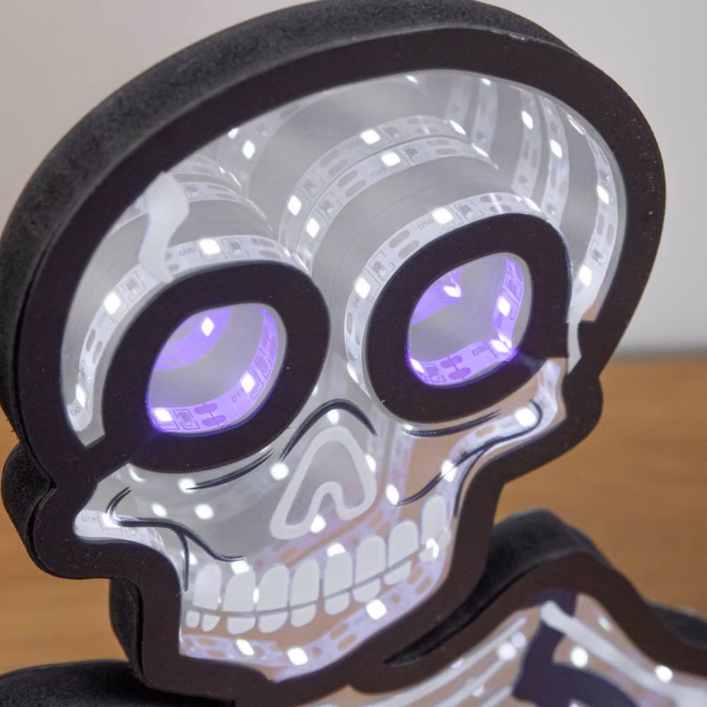 Samuel Alexander Halloween Skeleton Infinity Mirror with LED Lights, Black, White and Purple, W/D/H: 27.0 x 22.0 x 5.0 cm – 4