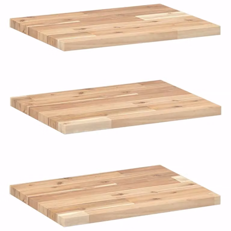 Berkfield Home Set of 3 Floating Shelves in Brown Untreated Solid Acacia Wood, W/D/H: 40 x 30 x 2 cm