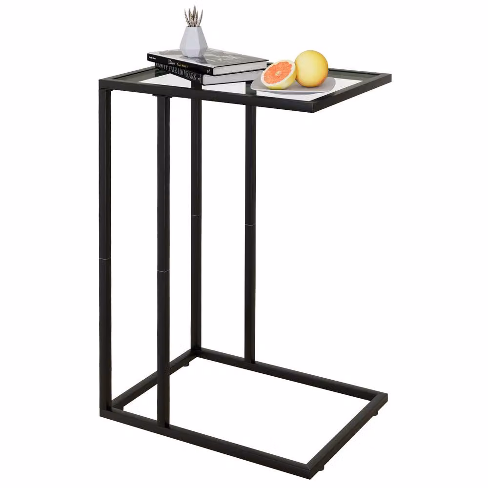 Huhote C-Shaped Tempered Glass End Table with Black Metal Frame, W/D/H: 60 x 40 x 25 cm – 5