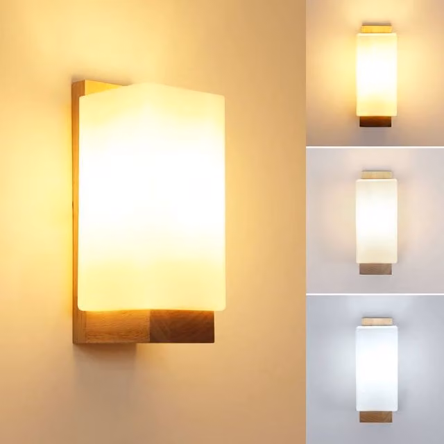 Pheashine Scandinavian Style Rectangular Wooden LED Wall Light, 12W, White and Wood, E27