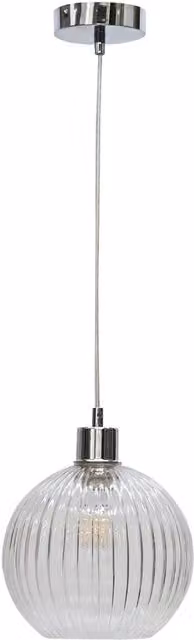 First Choice Lighting Betchley Transparent Ribbed Glass Sphere Pendant Light with Chrome Fitting