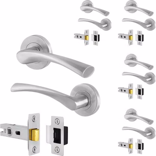 AFIT Novi Satin Nickel Internal Twist Door Handles with Latch, 5 Pack, Silver, W: 15 cm x H: 15 cm